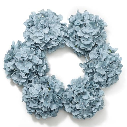 Image of DuHouse Artificial Bigger Silk Hydrangea Flower Heads with Stem Realistic Fake Hydrangea Flower Bouquets for Wedding Home Party Garden Centerpiece Pack of 6(Grey Blue)