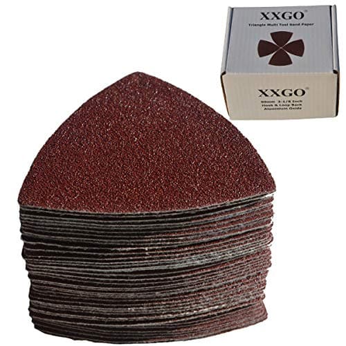 Image of XXGO 55 Pcs Triangle 3-1/8 Inch 80mm 60/80/100/120/240 Grits Oscillating Multi Tool Sanding Paper for Wood Sanding No.XG5501U