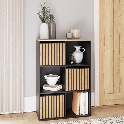 Image of GFW Kube 2x3 Storage Sideboard Cabinet Shelf & Drawers Bedroom Living Black/Oak