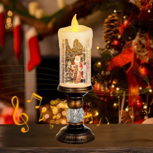 Image of Christmas Snow Globes Lantern with Music, Santa Claus Scene Flameless Candle Glittering Light, USB & Battery Powered Lighted Water Filled Swirling Glitter Lantern for Christmas Centre Table Decoration