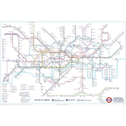 Image of Official Maxi Poster – Tfl (London Underground Map) | Decorative Wall Art | 61cm x 91.5cm Poster for Bedrooms, Dorms & Fans