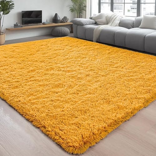 Image of Hafaa Fluffy Shaggy Rugs Living Room Ochre 120x170 cm, Large Soft Thick Pile Carpet, Non Slip Bedside Rug for Kids Bedroom, Nursery, Lounge - Non-Shedding