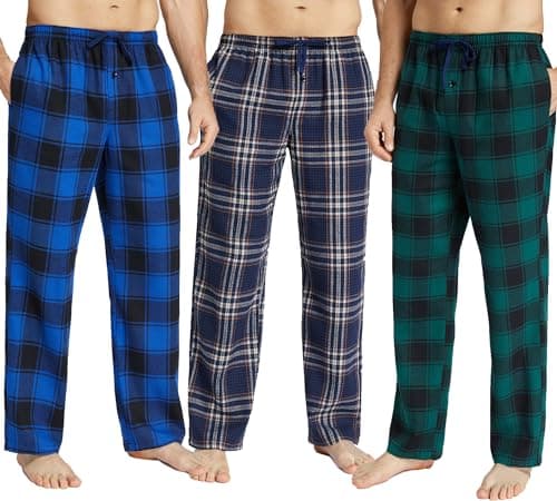 Image of JupiterSecret Mens Pyjama Pants Set Flannel Cotton Plaid Sleep & Lounge Pants, PJ Bottoms with Pockets and Button Fly