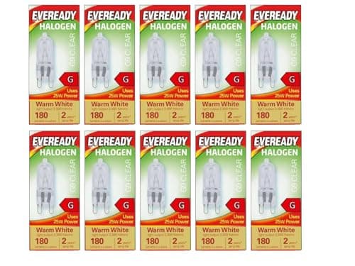 Image of 10 x G9 Halogen Light Bulbs 25w EVEREADY Clear, Warm White, Dimmable
