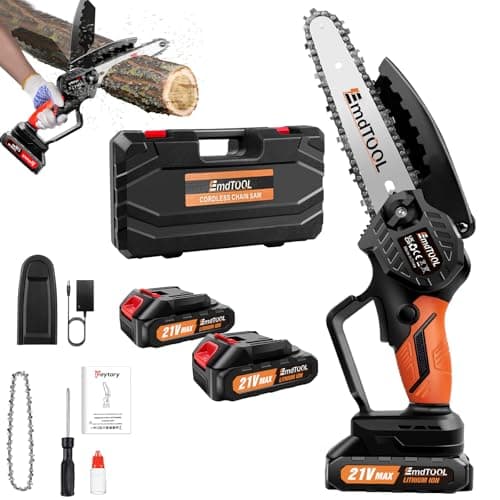 Image of Mini Chainsaw Cordless 6-Inch Handheld Small Chain Saw with 2X Battery, Orange 21V Battery Powered Portable Electric Mini Chainsaw w/Safety Lock for Courtyard Garden Household Tree Branch Trimming