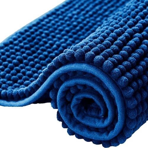 Image of BedLooms Bath Mat Non Slip Anti Mould 40 x 60 cm – Navy Chenille Bathroom Mat Extra Soft & Fluffy Bathmat Machine Washable Super Water Absorption Shower Mat