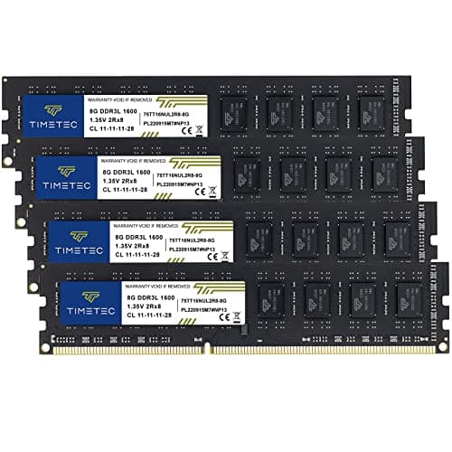 Image of Timetec 32GB KIT(4x8GB) DDR3L / DDR3 1600MHz (DDR3L-1600) PC3L-12800 / PC3-12800 Non-ECC Unbuffered 1.35V/1.5V CL11 2Rx8 Dual Rank 240 Pin UDIMM Desktop PC Computer Memory RAM(SDRAM) Module Upgrade