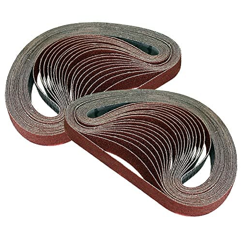 Image of Pack of 40 Assorted Grit Aluminium Oxide Power File Sanding Belts | 13mm x 457mm | 10 of each 40, 60, 80 and 120 Grit