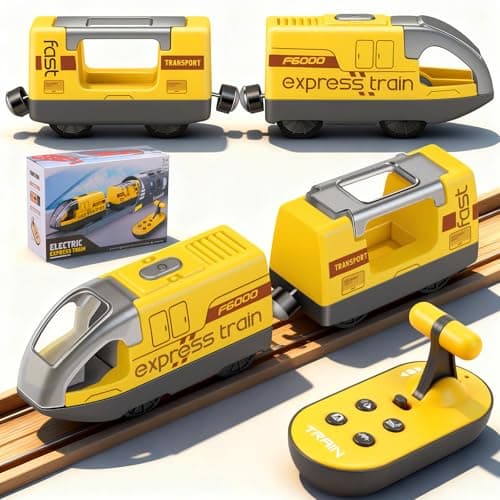 Image of Starvortex Electric Train Set, Motorised Battery Trains for Brio Accessories Wooden Track, Remote Control Train Compatible with Brio Thomas Railway, Gift-boxed Trains Set Yellow