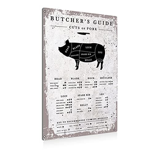 Image of peiyeety Funny Kitchen Butcher Guide Metal Tin Sign Wall Art Decor Vintage Pork Butcher Cuts Sign for Home Caf?Bar Decor Gifts 8"x12"