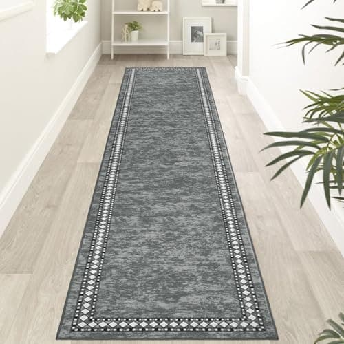 Image of Homcomodar Runner Rug for Entryway 65x240cm Extra Long Hallway Runners Non Slip Washable Floor Carpet Runners for Hallways Bedroom Laundry Room Kitchen Room(Grey)