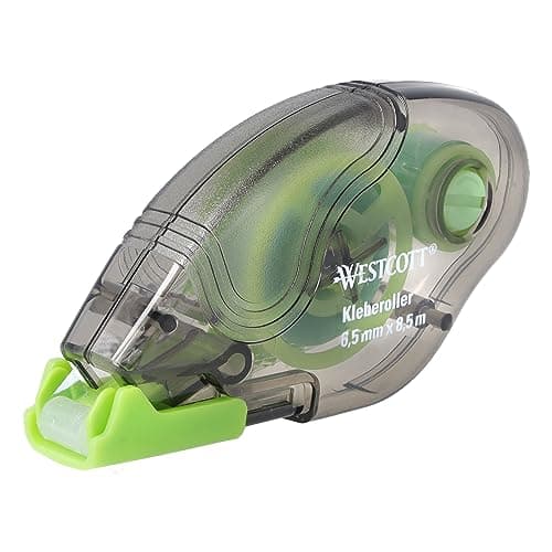 Image of Westcott tape pen permanent adhesive | double-sided glue tape dispenser | transparent & tear-resistant | perfect for photos, paper or cardboard | 8.5m x 6.5mm adhesive roller | E-730501 00
