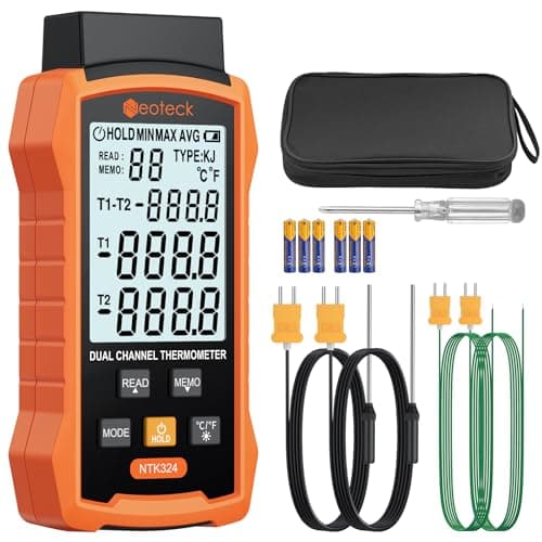 Image of Neoteck Dual Channel Thermocouple Thermometer, Digital Temperature Meter -50°C to 700°C Range, °C/°F Button, MAX/MIN/AVG Modes, Backlit HVAC Temperature Gauge for Oven, Lab & Electronics Testing