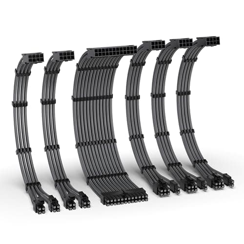 Image of EZDIY-FAB PSU Cable Extension Kit, 16AWG Power Supply Extension, 1x24Pin/2x4+4 EPS/3x6+2 PCI-E, Custom PC Sleeve Cable 300MM with Combs - Carbon