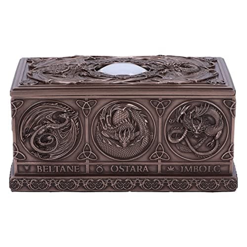 Image of Nemesis Now Dragons of the Sabbats Tarot Box 14.5cm, Resin, Bronze, Anne Stokes Fantasy Giftware, Tarot Card Box, Finished in Bronze, Storage Box, Cast in the Finest Resin, Hand-Painted