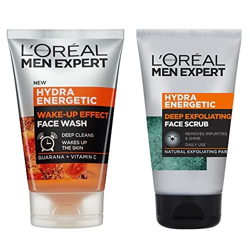 Image of L'Oréal Men Expert Morning Wake-Up Bundle: Hydra Energetic Face Wash + Face Scrub, Cleanse and Exfoliate Duo, with Vitamin C