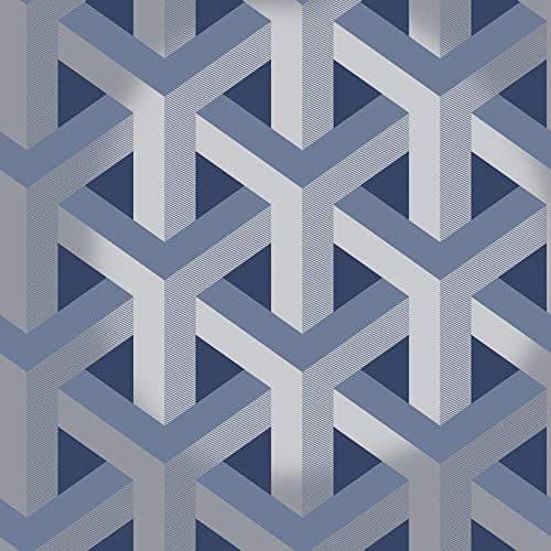 Image of Navy Blue Geometric Wallpaper Silver Metallic Glistening Trident Y�L