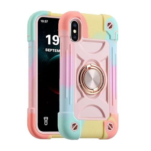 Image of Gunroc for iPhone X Case/iPhone XS Case with 360°Rotate Ring Stand, Military Grade Drop Shockproof, Full Body Protection, Heavy Duty, 3-Layer Protective Cover for iPhone X/XS Pink