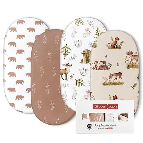 Image of GLLQUEN BABY 4Pack Moses Basket Fitted Sheets, Newborn Pram Sheets Fitted, 100% Microfiber Oeko-tex100 Cozy and Breathable Crib Baby Bassinet Sheets for Boy and Girl, Easy Care Soft Fitted Sheet