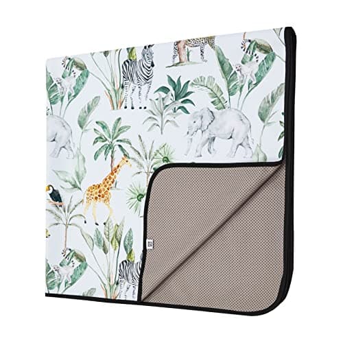 Image of Grow Wild Non Slip Baby Splash Mat for Under High Chair | Waterproof, Washable Messy Floor Protector, Play Mat for Toddlers, Kids Craft (Tropical Jungle)
