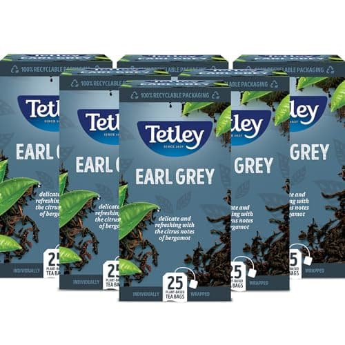 Image of Tetley Earl Grey String & Tag Enveloped Tea Bags - Delicate Bergamot & Citrus Infusion - Premium Black Tea - Rainforest Alliance Certified - 150 Individually Wrapped Tea Bags (6x25 Pack)