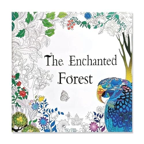 Image of LEBKFT Adult Colouring Books, 48 Page Flowers Trees House and Animals Mindfulness Colouring Book for Stress Relief with Thick Paper Double-Sided Pages for Women and Men (The Enchanted Forest)
