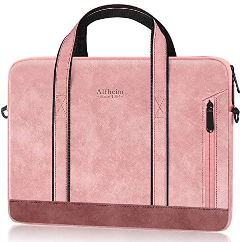 Image of Alfheim 14 inch Laptop Bag, Waterproof Leather Laptop Briefcase Messenger Bag with Shoulder Strap for Travel/Business, Compatible with Macbook Pro 14 inch A2442,14” Lenovo ASUS Chromebook