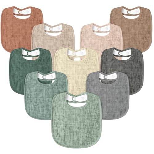 Image of Susurration Muslin Baby Bibs 10Pack Soft Square Adjustable Baby Dribble Bandana Bibs with Adjustable Snaps for Unisex Baby Girls & Boys (Grey Green)
