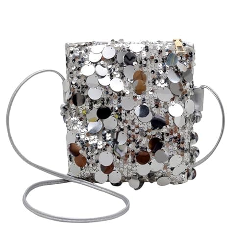 Image of LOCCY Sequin Crossbody Bag for Women, Small Cross Body Handbags Sparkly Sequin Crossbody Phone Bag Mobile Phone Purse Wallet Mobile Phone Pouch Bag for Women Teen Girls (Silver)