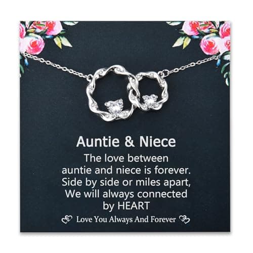 Image of EPIRORA Gifts for Auntie Niece, Silver Interlocking 2 Circles Necklace for Auntie and Niece Gifts, Great Jewellery Present for Women Girls Anniversary Birthday Gift for Aunty Aunt