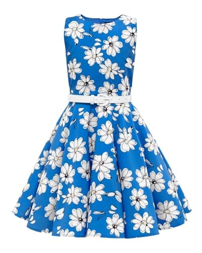 Image of BlackButterfly Kids 'Audrey' Vintage Daisy 50's Girls Dress (Royal Blue Floral, 5-6 Years)