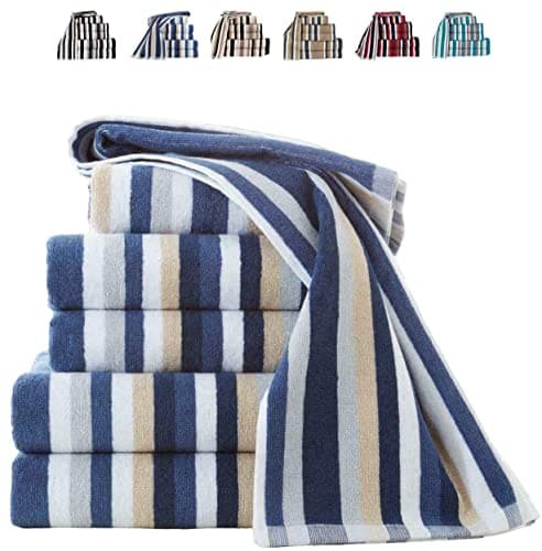Image of TheWhiteWater – 100% Natural Cotton HAND TOWEL (Blue – 50 x 85 cm) – 6 Threads Combed Stripe – Royal Victorian Flossy Stripe Salon Design – 550 GSM – Gym or Home use (1 x Hand Towel, Blue)