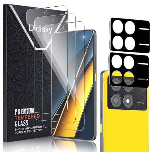 Image of Didisky 3+2 Pack Screen Protector for Xiaomi Poco X6 Pro 5G, 3 Pack Tempered Glass Screen Protector with 2 Pack Camera Lens Protector, 9H,Easy to Install,Scratch-Resistant, HD