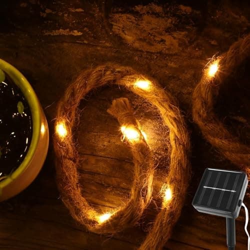 Image of Gresonic Hemp Rope Fairy Lights, 40LED 3m String Light Warm White Solar Powered Waterproof Garden Outdoor Indoor Decor for Gazebo, Pergola, Christmas, Camping (Warm White Solar Powered, 40LED)