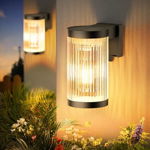 Image of LETMY Solar Fence Lights Outdoor Garden, 2 Pack Super Bright Solar Wall Lights Outdoor with LED Tungsten Filament, Waterproof Garden Lights Solar Powered for Patio Yard Fence Decoration(Warm White)