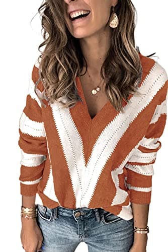 Image of ANCAPELION Women’s Casual Sweater Pullover Winter Basic Sweatshirt Long Sleeve Cozy Knitted Jumper Tops Loose Fit, 44-v-orange, L