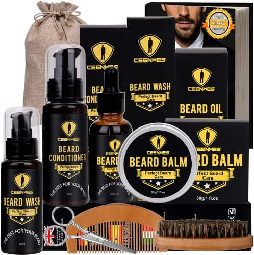 Image of Beard Grooming Kit for Updraed 10 in 1 Beard Care Unique Gifts for Men, Beard Oil, Beard Brush, Beard Comb, Beard Balm, Beard Shampoo, Modelling Comb& Mustache Scissors Beard Growth & Trimming Kit
