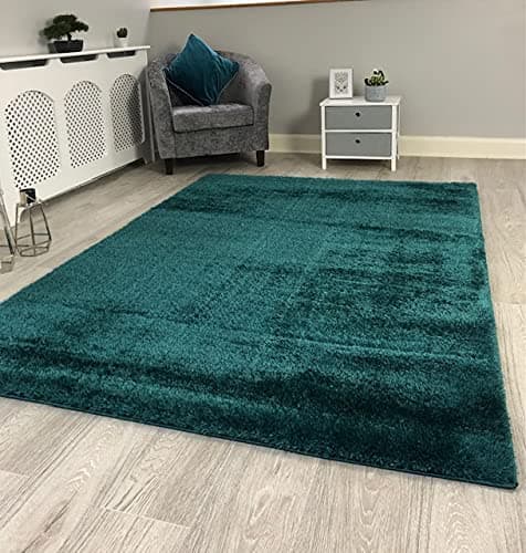 Image of NEW JADE DARK TEAL MODERN THICK SOFT PLAIN SILKY SHAG PILE RUG LUXURIOUS RUGS UK (60x120cm)