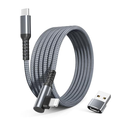 Image of BASESAILOR iPhone 14 13 Charger Cable Right Angle 1M,90 Degree USB C to Lightning Cord with USB A Adapter Fast Charging Power Lead for Apple iPhone 12 11 Pro Max Plus XS XR X 8 7 6 Plus 5 SE,iPad 9