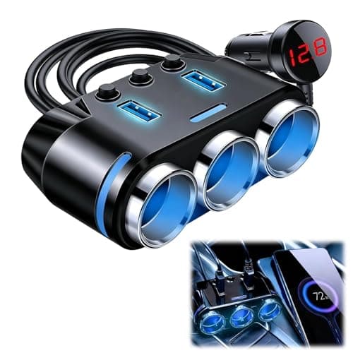 Image of 150W Car Cigarette Lighter Multi Socket With Double Dual USB-A Plug Port and Extension Lead LED Voltage Display 3 Socket Fast Car Charger Lighter Splitter Adapter for All 12-24V Vehicles Phone Charger