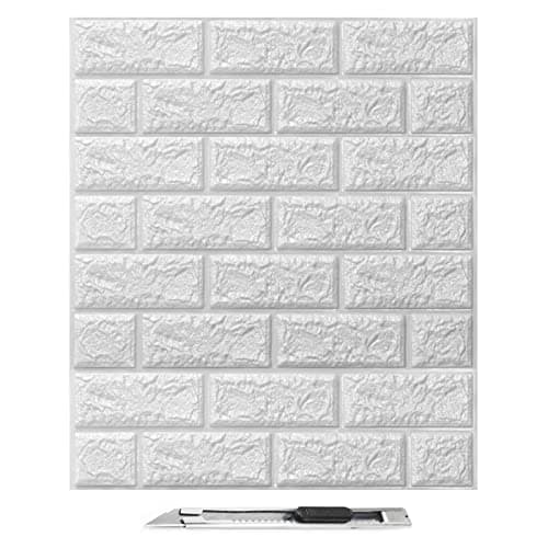 Image of Art3d 10Pcs 3D Brick Wallpaper in White, Faux Foam Brick Wall Panels Peel and Stick, Waterproof for Bedroom, Living Room, and Kitchen Decor (14.5 Sq.Ft)