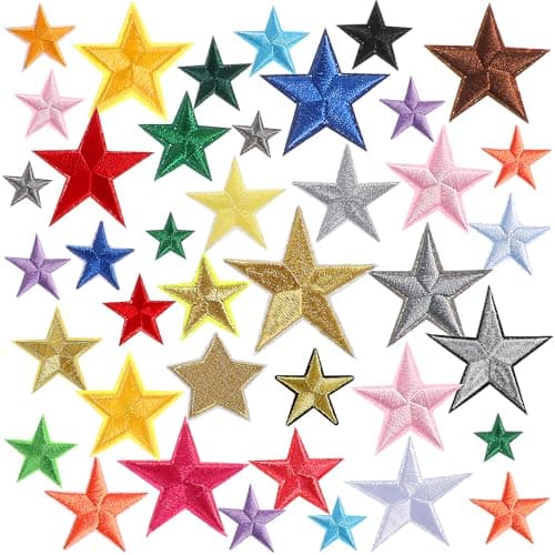 Image of 40PCS Star Iron On Patches, Star Patches Embroidered Iron On Patch Applique Stars Sew on Patch for Clothing, Jeans, Jackets, Caps, Dress, Bag, Backpacks Repair