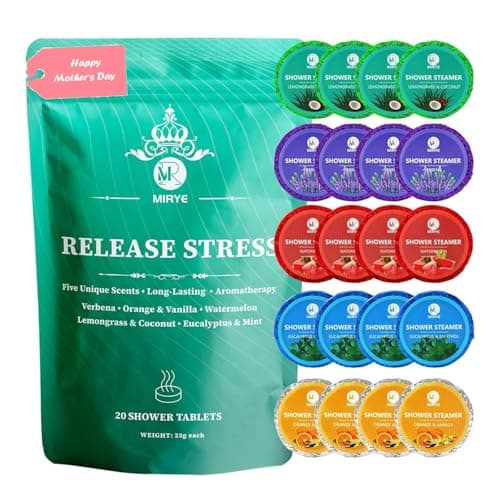 Image of MR MIRYE Shower Steamers Aromatherapy, 20-Pack Shower Bombs Organic with Verbena, Orange&Vanilla, Watermelon, Lemongrass&Coconut, Eucalyptus&Mint Essential Oil, 20-Pack Shower Bombs Birthday Gift