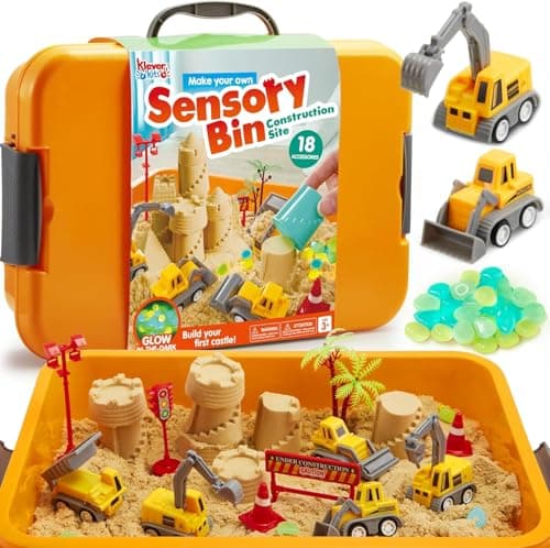 Image of Klever Kits Magic Play Sand for Kids Construction Toys Sandbox with 18 Accessories and Glowing Stones Play Sand Toys for Boys Girls 3 4 5 6 7 8 Year Old Sensory Bin Learning Gifts