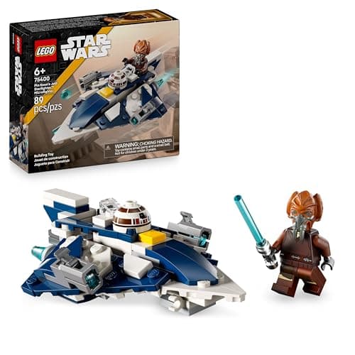 Image of LEGO Star Wars: The Clone Wars Plo Koon’s Jedi Starfighter Microfighter, Collectible Building Toy for Kids, Gift for Boys, Girls and Fans Aged 6 Years Old and Over, Includes a Blue Lightsaber 75400
