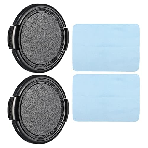 Image of PATIKIL Camera Lens Cap, 2 Pack Sides Pinch Front Lens Cover with Microfiber Cleaning Cloth for 49mm Thread Universal DSLR Lenses, Black for Nikon, for Fujifilm, for Pentax, for Leica