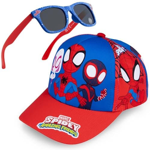 Image of Get Trend Marvel Spidey Sunglasses Baseball Cap Set for Kids Breathable Adjustable Summer Hat Sun Hat UV400 Kids Sunglasses Summer Travel Essentials (Red/Blue Spidey)