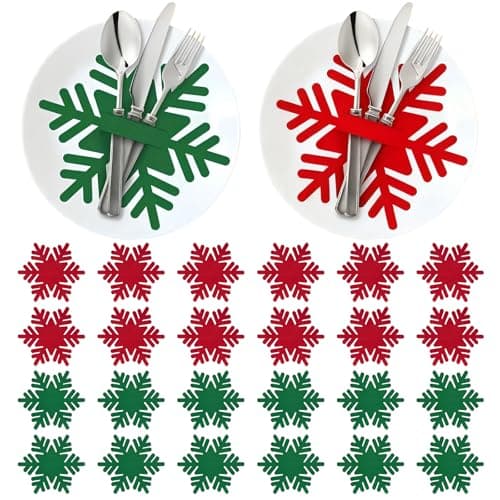 Image of Cyleibe 24Pcs Christmas Cutlery Holders, Snowflake Felt Cutlery Bag Set for Christmas Table Decoration, Xmas Tableware Knife Fork Spoon Holder, Holiday Dinner Party Supplies