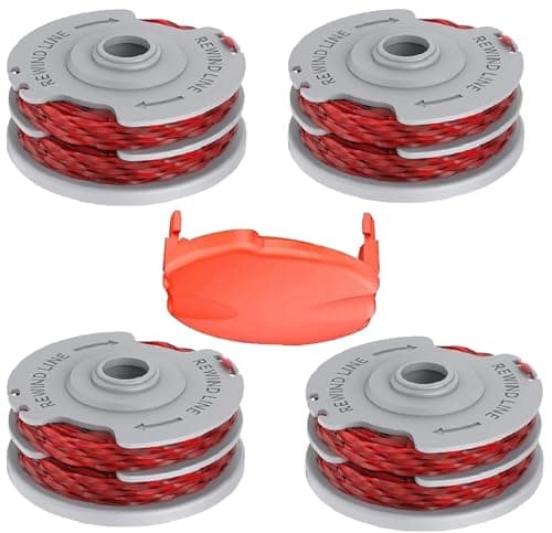Image of Strimmer Spool Line,4 PCS Φ1.5mm 11m FLY021 513937190 Standard Double Autofeed Nylon Replacement Spools + FLY060 Spool Cover,Compatible with Flymo Contour 500E Mini/Multi/Power Trim Grass Trimmer
