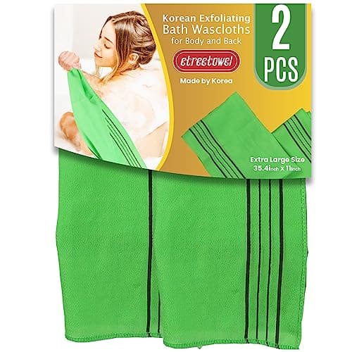 Image of etreetowel Extra Large Size 90 x 28cm (2 PCs) Korean Asian Exfoliating Bath Washcloths Mitt Scrub for Body and Back washcloth Glove Viscose Rayon Towel for Soft Skin